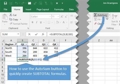 how to create automatic sum in excel