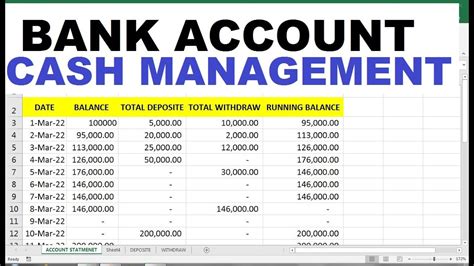 how to create bank account in excel