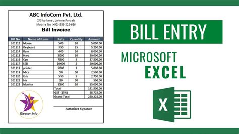how to create bill on excel