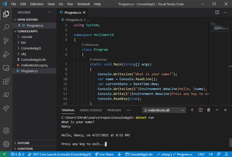 how to create console application in visual studio code