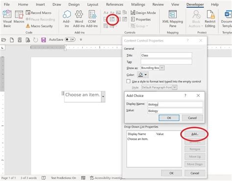 how to create content control in word