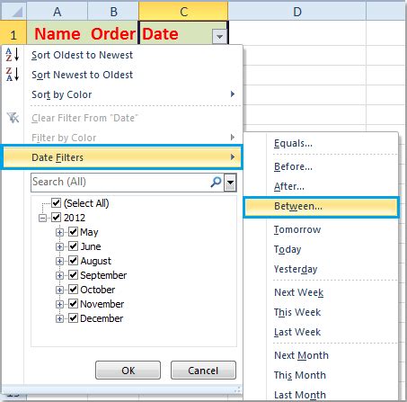 how to create custom date filter in excel