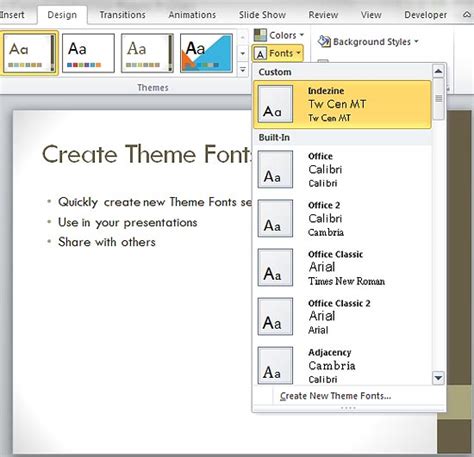 how to create custom theme font in powerpoint