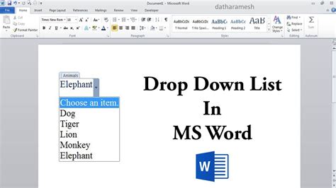 how to create drop down in word file