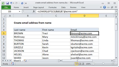 how to create email id in excel