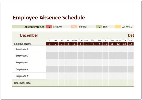 how to create employee absence schedule in excel