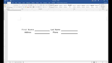 how to create fillable underline in word