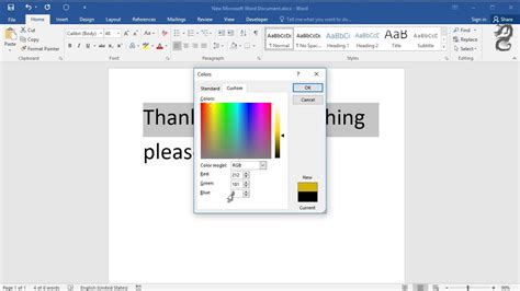 how to create gold color in word