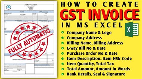 how to create gst invoice in excel fully automatic