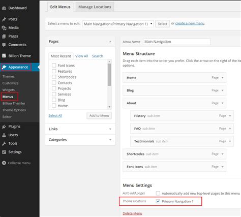 how to create horizontal menu bar in wordpress