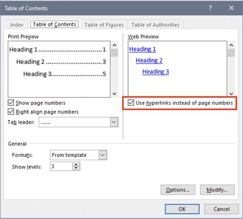 how to create hyperlink in word table of contents