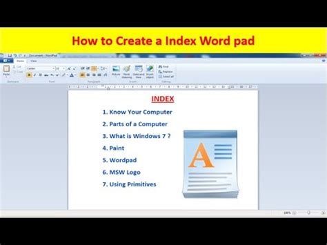 how to create index in wordpad