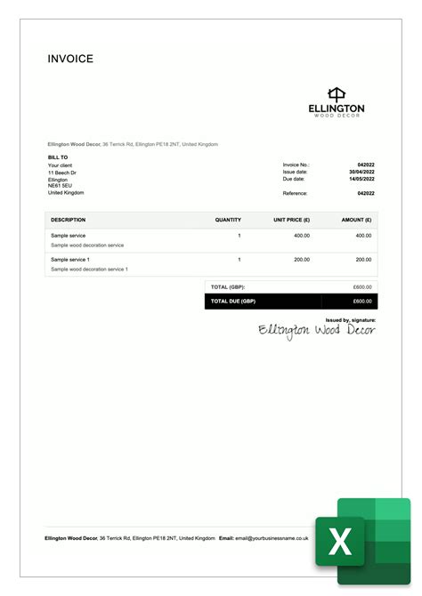 how to create invoices in excel