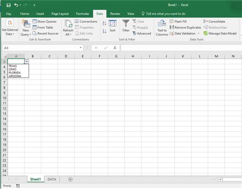 how to create list box in excel cell