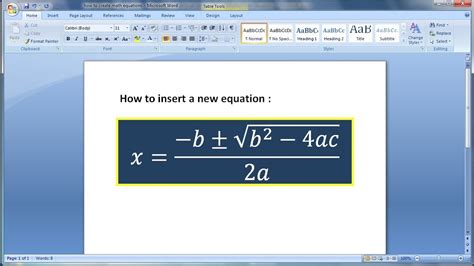 how to create math equations in word