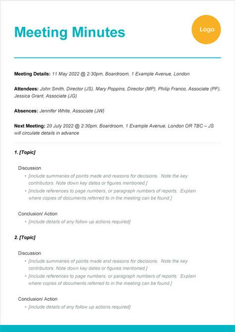 how to create meeting notes in word