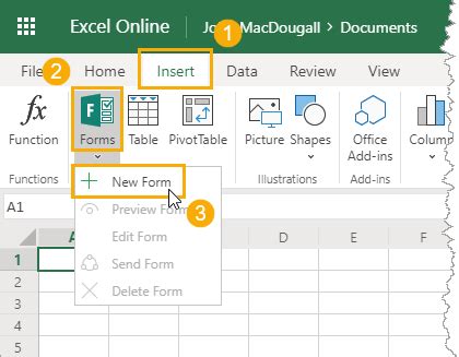 how to create microsoft forms from excel