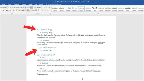 how to create multilevel numbered headings in word