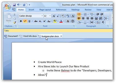 how to create multiple tabs in a word document