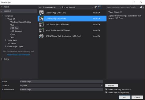 how to create net core class library in visual studio code