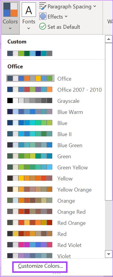 how to create new theme colors in word