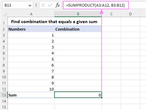 how to create number combinations in excel