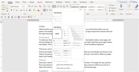 how to create numbered heading styles in word