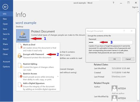 how to create password on ms word