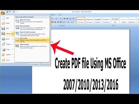 how to create pdf in microsoft word 2007