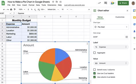 how to create pie charts in sheets