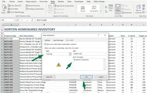 how to create pop up error message in excel