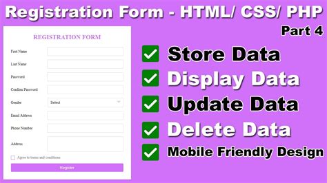 how to create registration form in html and php