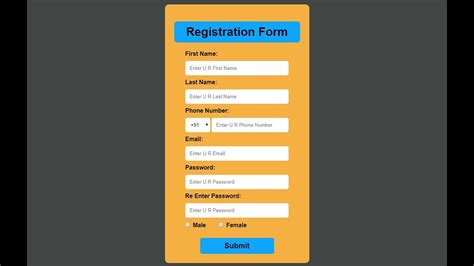 how to create registration form using html