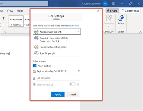 how to create shared document in word