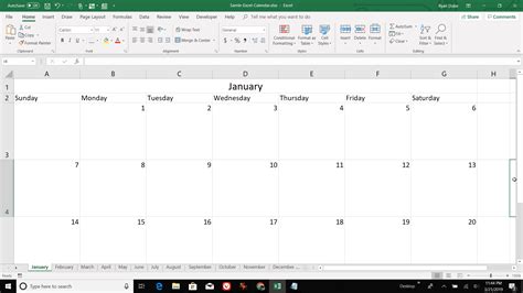 how to create simple calendar in excel