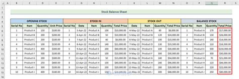how to create stock statement in excel