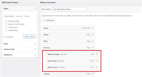 how to create sub navigation menu in wordpress