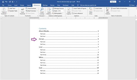 how to create table of contents in ms word 2019