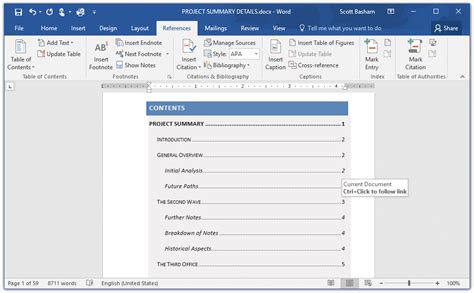 how to create table of contents in word 2016 with hyperlinks