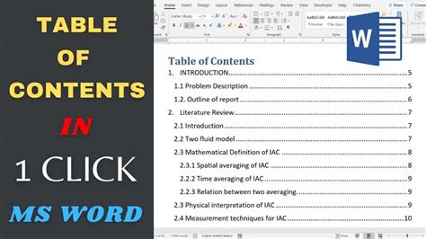 how to create table of contents in word doc