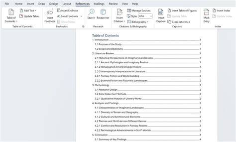how to create table of contents in word online