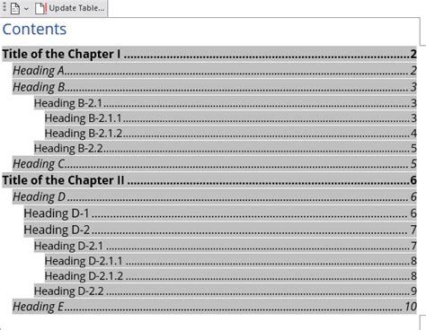 how to create table of contents in word with multiple levels