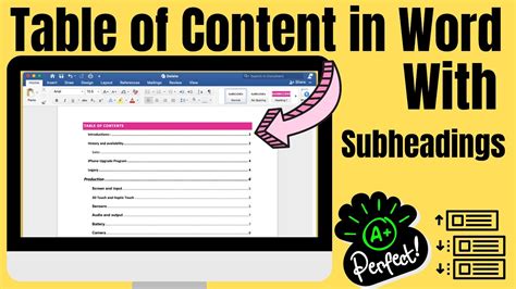 how to create table of contents in word with subheadings