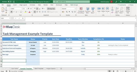 how to create task management in excel
