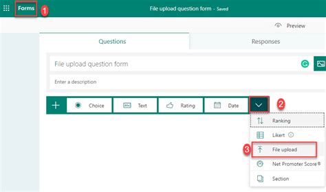 how to create upload file in microsoft forms