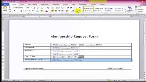 how to create word document form