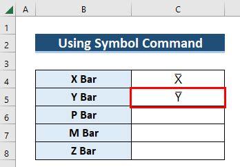 how to create x bar symbol in excel