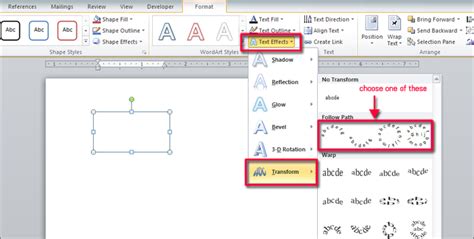 how to curve text in word 2010