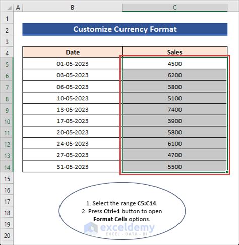 how to custom format currency in excel