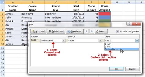 how to custom sort data in excel
